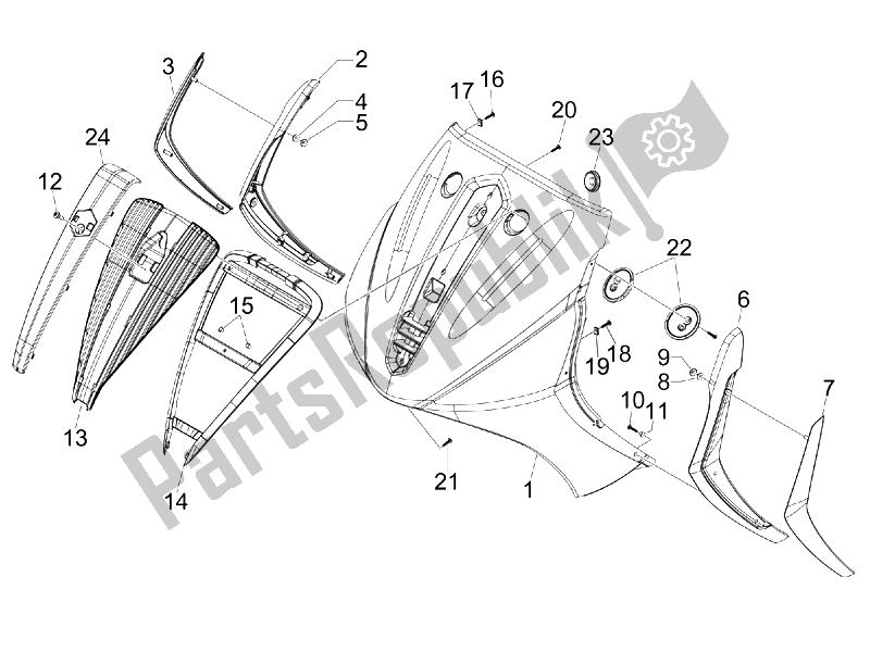 All parts for the Front Shield of the Piaggio BV 500 Tourer USA 2008