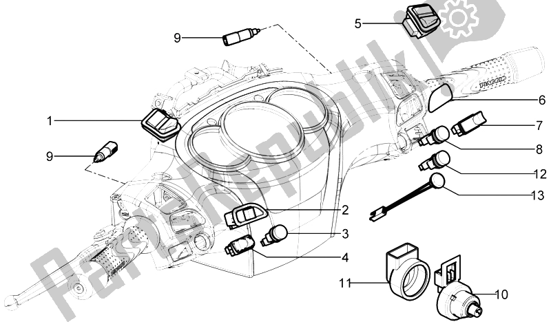 All parts for the Selectors - Switches - Buttons of the Piaggio BV 350 4T 4V IE E3 ABS USA 2015