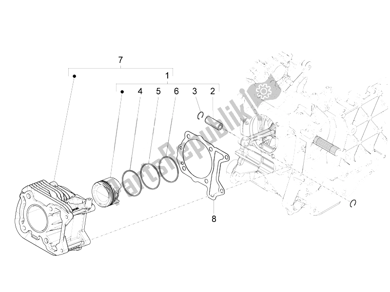 All parts for the Cylinder-piston-wrist Pin Unit of the Piaggio Liberty 150 4T 3V IE LEM Vietnam 2014