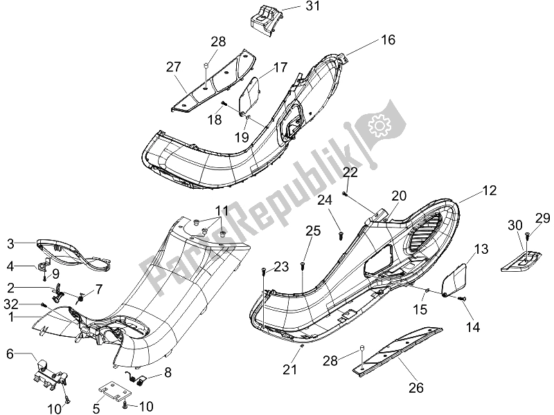 Todas las partes para Cubierta Central - Reposapiés de Piaggio X9 125 Evolution Euro 3 UK 2007