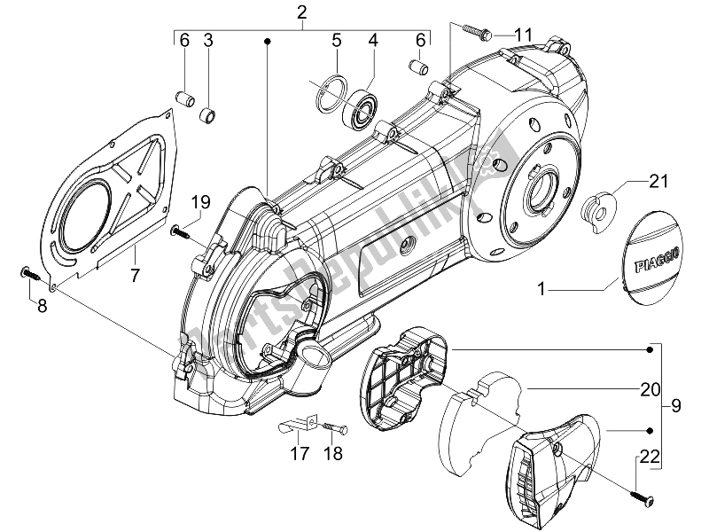 Toutes les pièces pour le Couvercle De Carter - Refroidissement Du Carter du Piaggio Carnaby 125 4T E3 2007