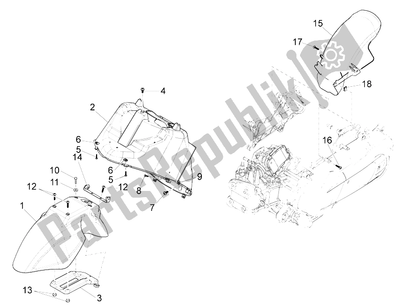 Todas las partes para Carcasa De La Rueda - Guardabarros de Piaggio X 10 350 4T 4V I E E3 2012