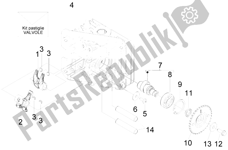 Toutes les pièces pour le Leviers à Bascule Support Unité du Piaggio Typhoon 50 4T 4V E2 USA 2012