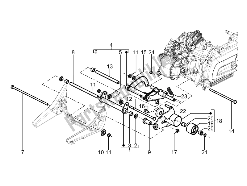 All parts for the Swinging Arm of the Piaggio Beverly 350 4T 4V IE E3 Sport Touring 2014