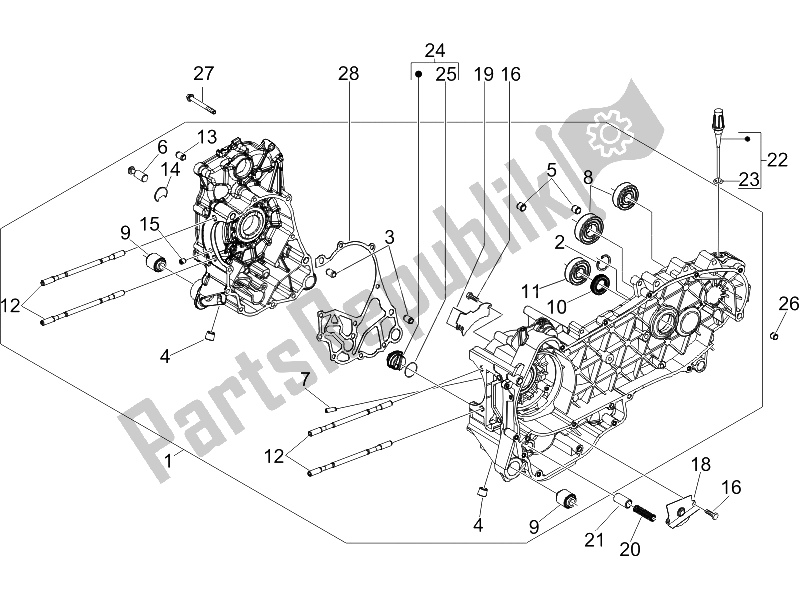 All parts for the Crankcase of the Piaggio X9 250 Evolution 2006