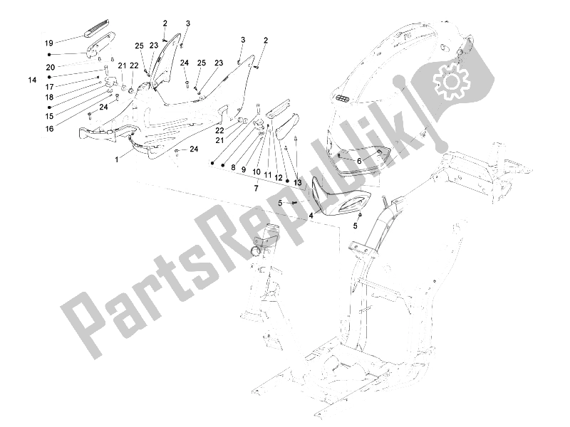 Toutes les pièces pour le Housse Centrale - Repose-pieds du Piaggio Liberty 150 4T 3V IE LEM 2014