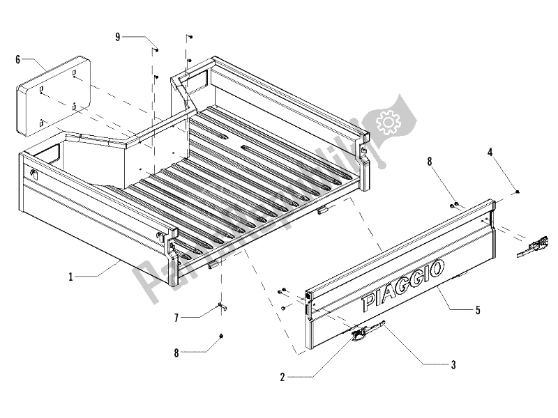 All parts for the Loading Body Open - Side Boards of the Piaggio Trackmaster 500 2006