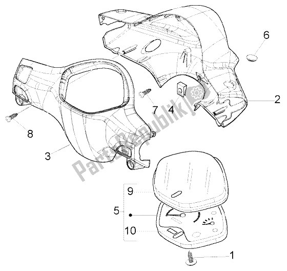 All parts for the Speedometers Kms. - Handlebars Cover of the Piaggio Liberty 50 2T RST 2004