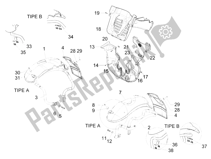 Tutte le parti per il Kuipdelen del Piaggio MP3 400 IE LT Sport 2008