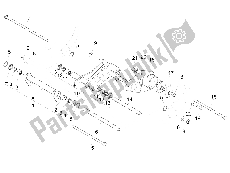 Alle onderdelen voor de Zwaaiende Arm van de Piaggio Liberty 150 Iget 4T 3V IE ABS 2015