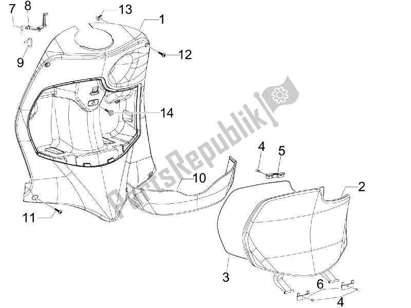 Toutes les pièces pour le Boîte à Gants Avant - Panneau De Protection Des Genoux du Piaggio FLY 125 4T E3 2007