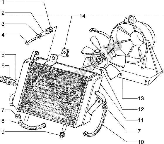 Alle onderdelen voor de Radiator van de Piaggio Hexagon 125 1996