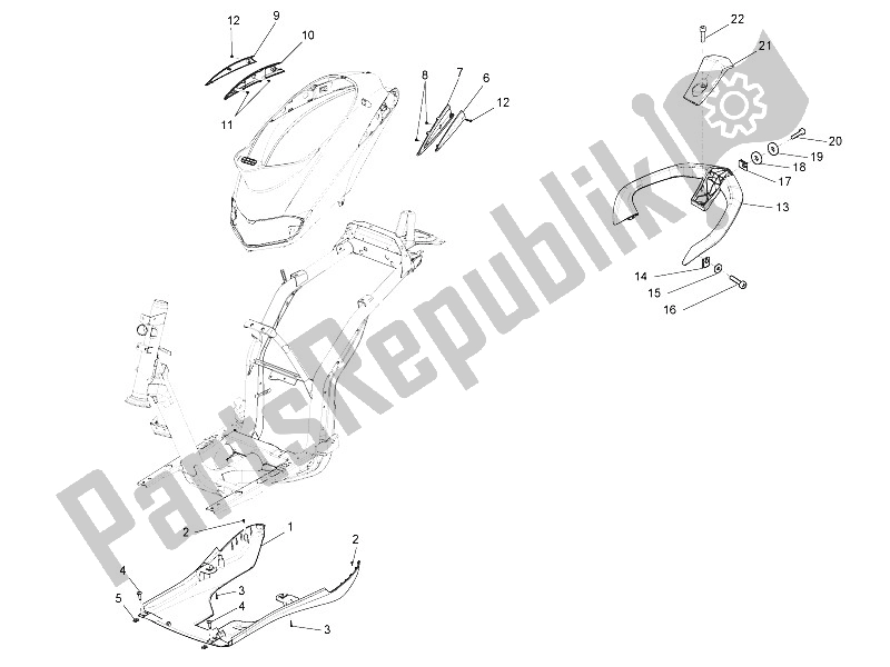 Toutes les pièces pour le Couvercle Latéral - Spoiler du Piaggio Liberty 125 4T 2V IE E3 Vietnam 2011