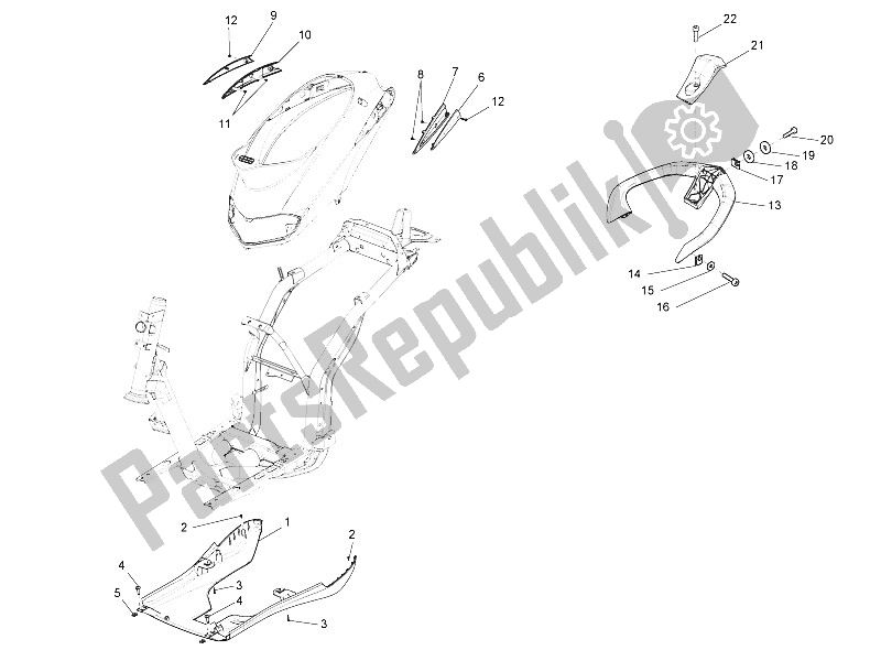 Toutes les pièces pour le Couvercle Latéral - Spoiler du Piaggio Liberty 150 4T 2V IE E3 Vietnam 2011