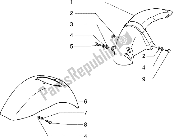 Toutes les pièces pour le Garde-boue Avant Et Arrière du Piaggio ZIP Freno A Disco 50 1995