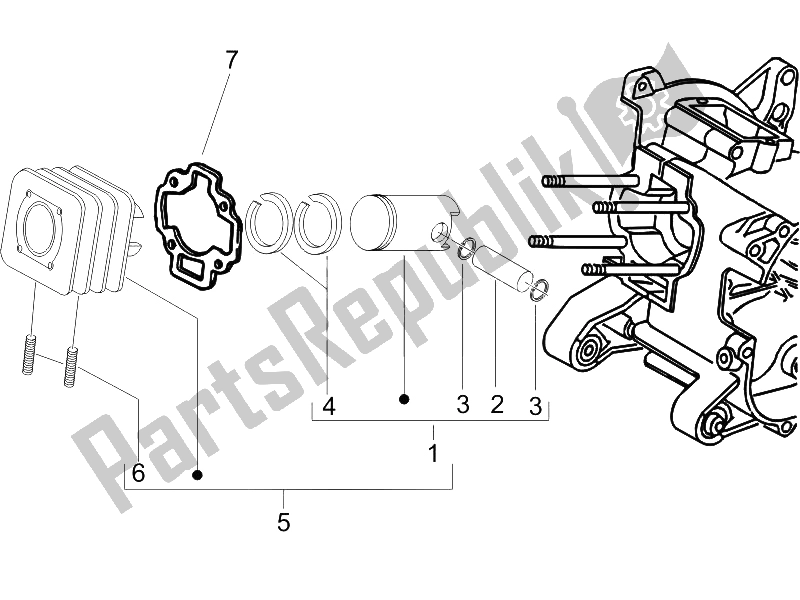 All parts for the Cylinder-piston-wrist Pin Unit of the Piaggio Liberty 50 2T Sport UK 2006