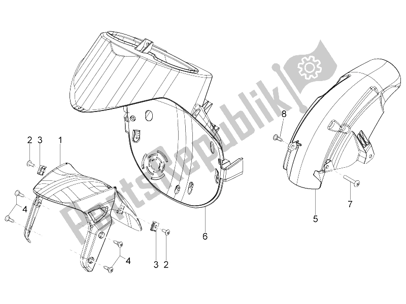 Toutes les pièces pour le Logement De Roue - Garde-boue du Piaggio Typhoon 50 4T 4V E2 USA 2012