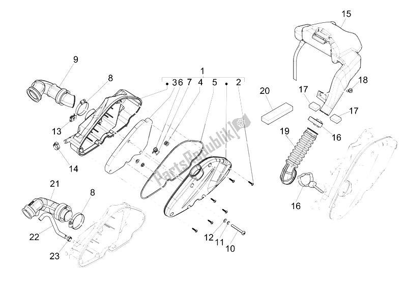 Todas las partes para Filtro De Aire de Piaggio Liberty 125 4T 3V IE E3 Vietnam 2014