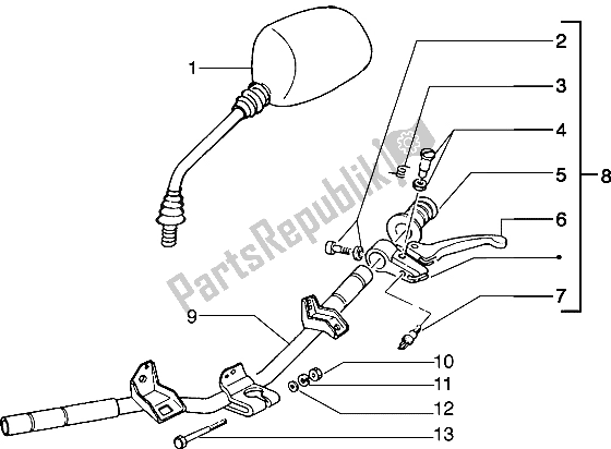 All parts for the Handlebars Component Parts (2) of the Piaggio Typhoon 50 1999