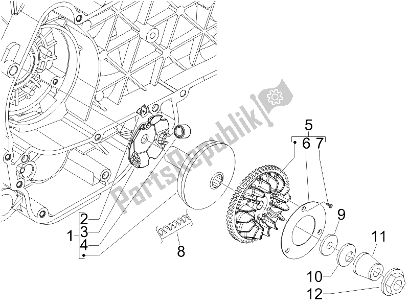 All parts for the Driving Pulley of the Piaggio FLY 150 4T E3 2008