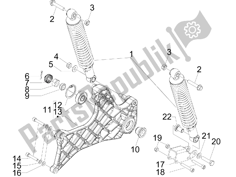 Toutes les pièces pour le Suspension Arrière - Amortisseur / S du Piaggio BV 300 IE Tourer USA 2009