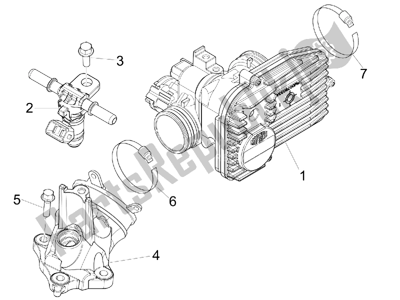 Toutes les pièces pour le Corps De Papillon - Injecteur - Tuyau Union du Piaggio X7 125 IE Euro 3 2009