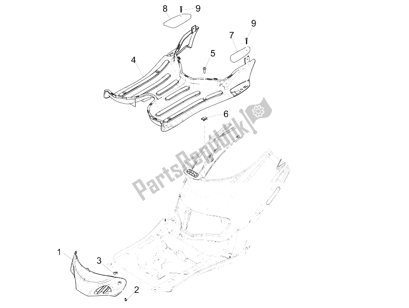 All parts for the Central Cover - Footrests of the Piaggio Liberty 50 4T PTT 2009
