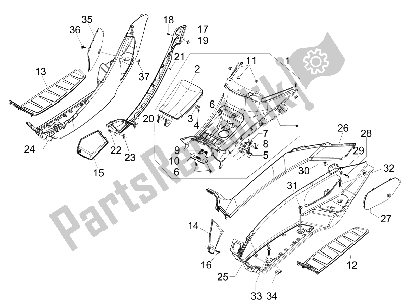 Toutes les pièces pour le Housse Centrale - Repose-pieds du Piaggio MP3 400 IE MIC 2008