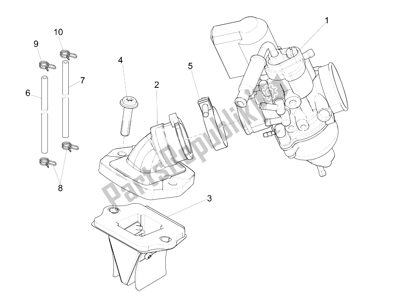 Toutes les pièces pour le Carburateur, Montage - Tuyau Union du Piaggio NRG Power DD 50 2007