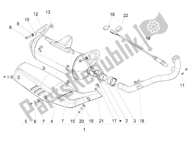 Todas las partes para Silenciador de Piaggio Beverly 300 IE ABS E4 EU 2016