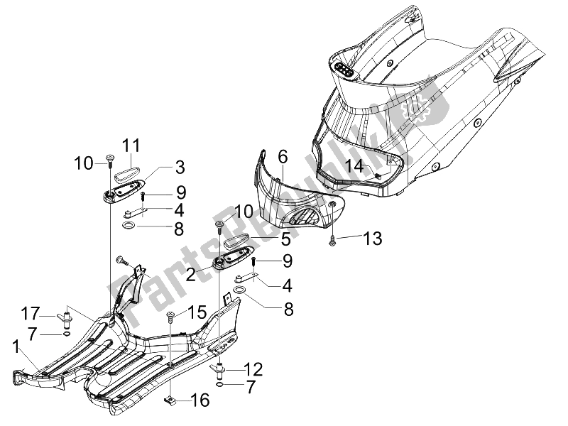 Toutes les pièces pour le Housse Centrale - Repose-pieds du Piaggio Liberty 150 4T E3 2008