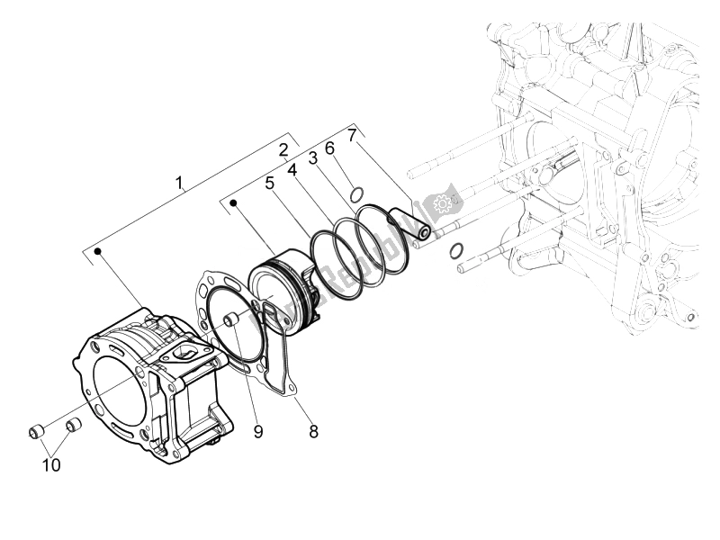 All parts for the Cylinder-piston-wrist Pin Unit of the Piaggio Beverly 125 RST 4T 4V IE E3 2010