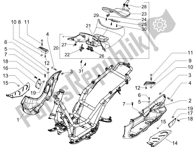 All parts for the Central Cover - Footrests of the Piaggio Beverly 250 E3 2007