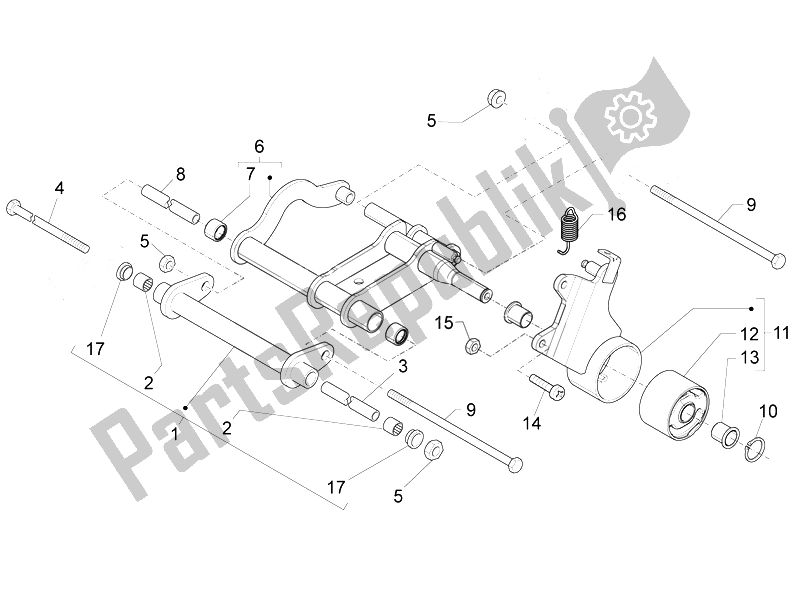 Alle onderdelen voor de Zwaaiende Arm van de Piaggio FLY 50 4T 4V USA 1 2014