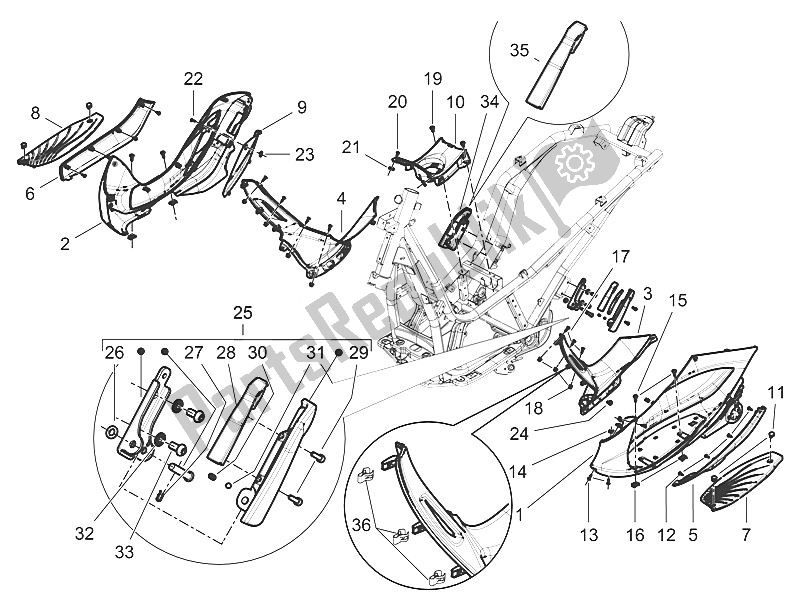 Toutes les pièces pour le Housse Centrale - Repose-pieds du Piaggio Beverly 300 IE ABS E4 EU 2016