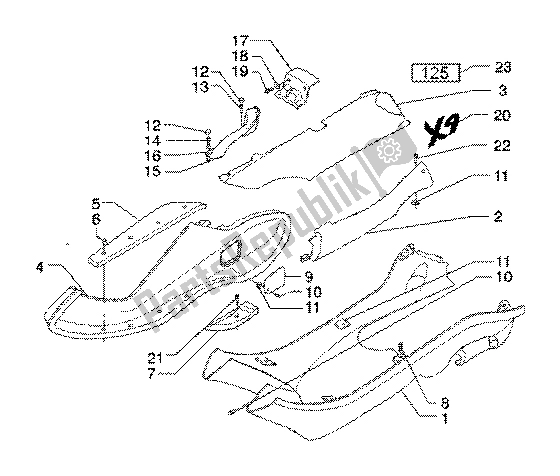 All parts for the Side Coverings-spoiler of the Piaggio X9 125 SL 2006