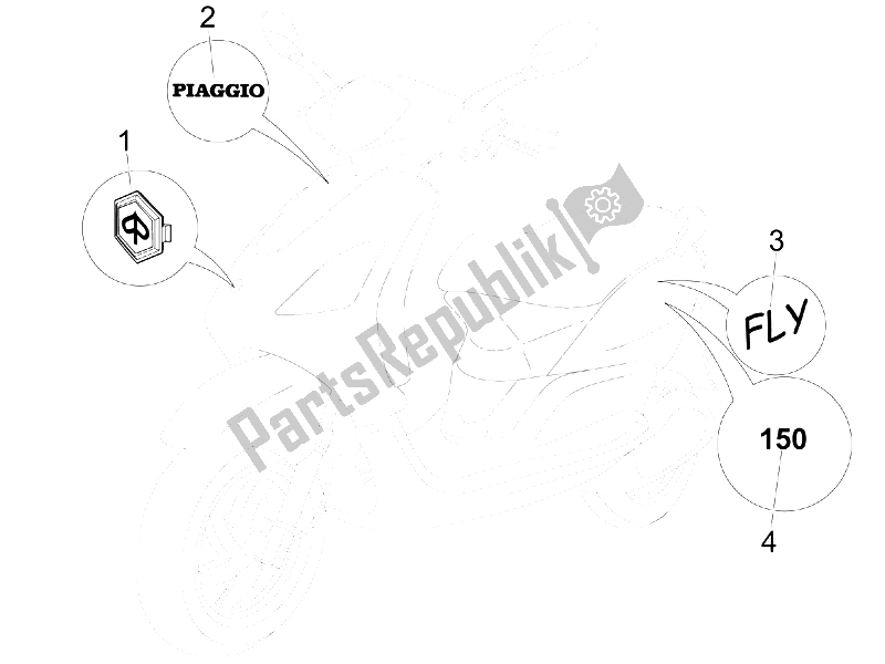 Tutte le parti per il Piatti - Emblemi del Piaggio FLY 150 4T 2006