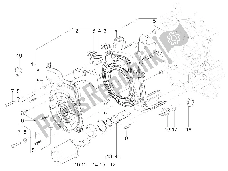 Toutes les pièces pour le Couvercle Magnéto Volant - Filtre à Huile du Piaggio Typhoon 125 4T 2V E3 USA 2011