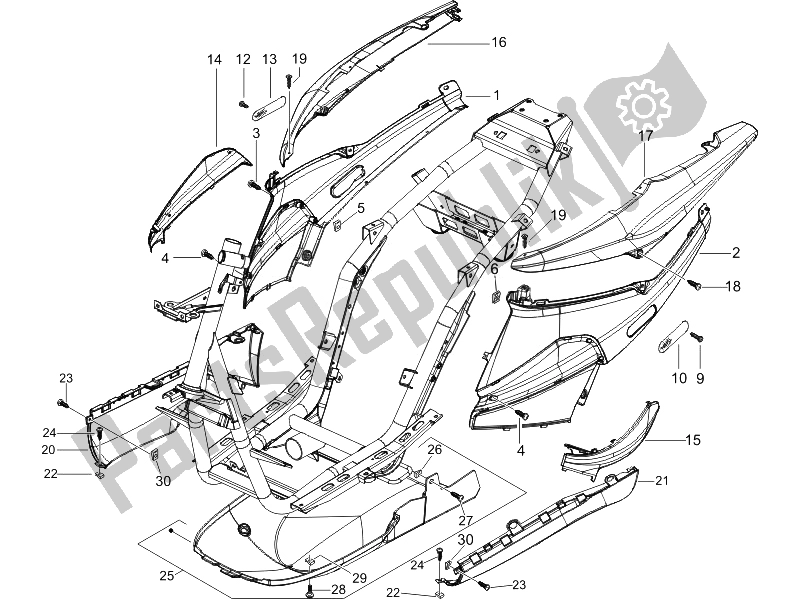 All parts for the Side Cover - Spoiler of the Piaggio NRG Power DT 50 2007