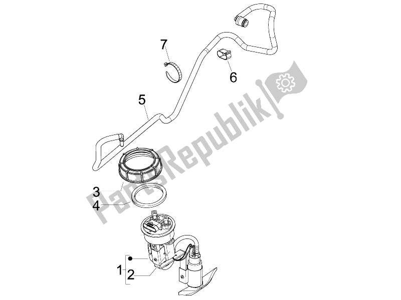 All parts for the Supply System of the Piaggio Beverly 300 IE Tourer E3 2009