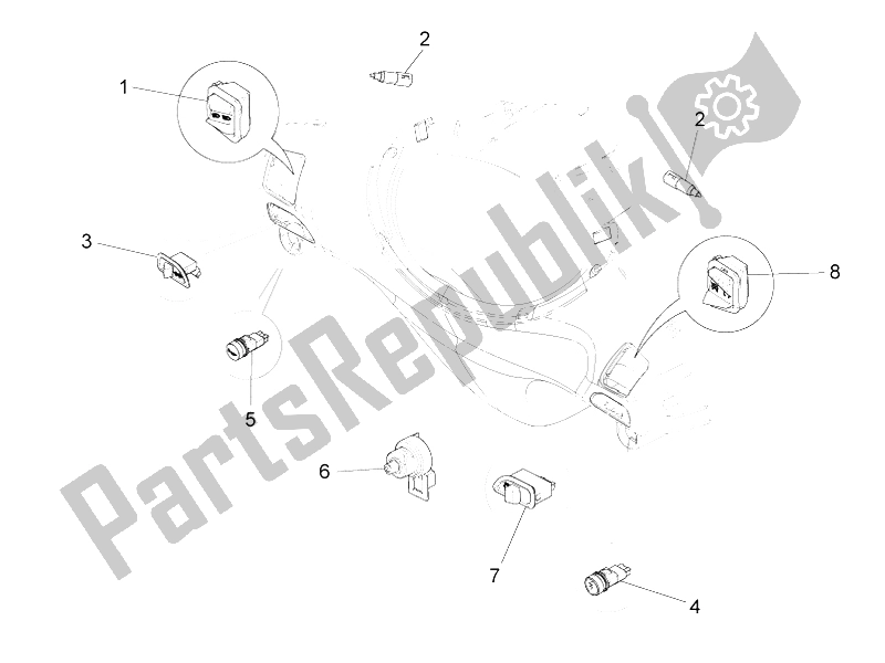 All parts for the Selectors - Switches - Buttons of the Piaggio FLY 150 4T E2 E3 Vietnam 2012