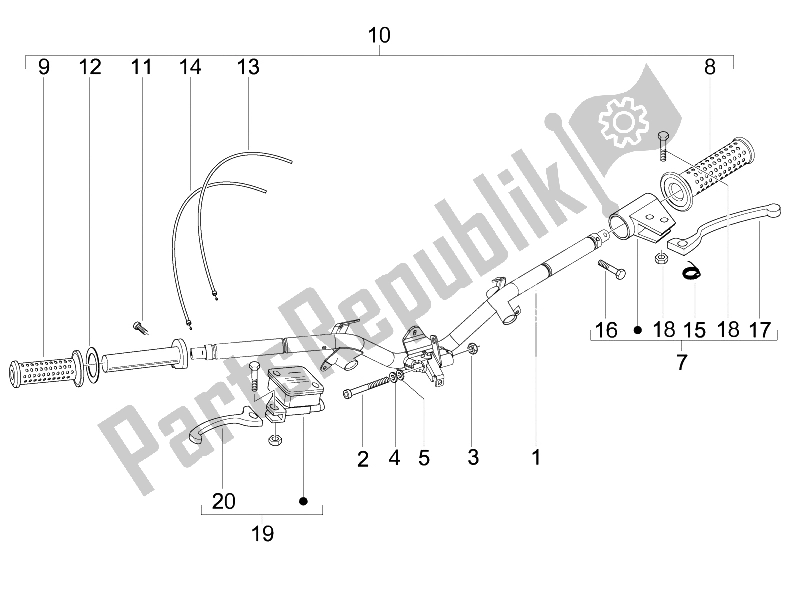 Tutte le parti per il Manubrio - Master Cil. Del Piaggio Liberty 125 4T Sport E3 2006