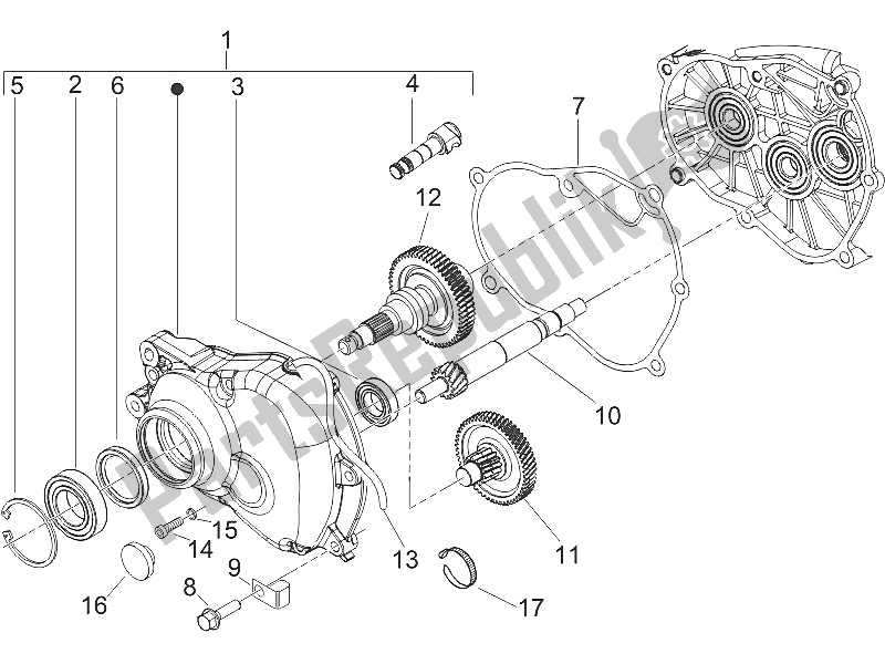 All parts for the Reduction Unit of the Piaggio Liberty 150 4T 2V E3 PTT Libanon Israel 2011