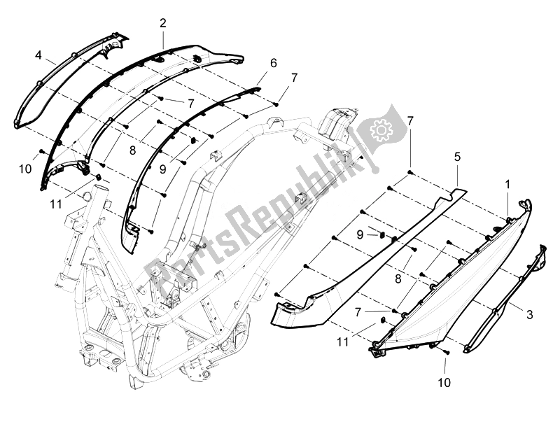 All parts for the Side Cover - Spoiler of the Piaggio Beverly 350 4T 4V IE E3 Sport Touring 2014
