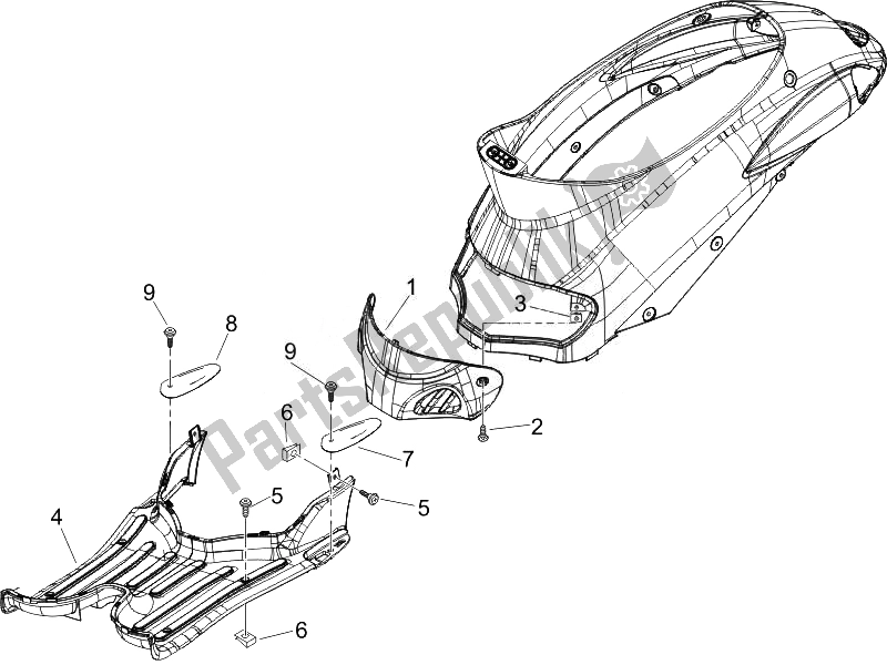 All parts for the Central Cover - Footrests of the Piaggio Liberty 50 4T PTT D 2014