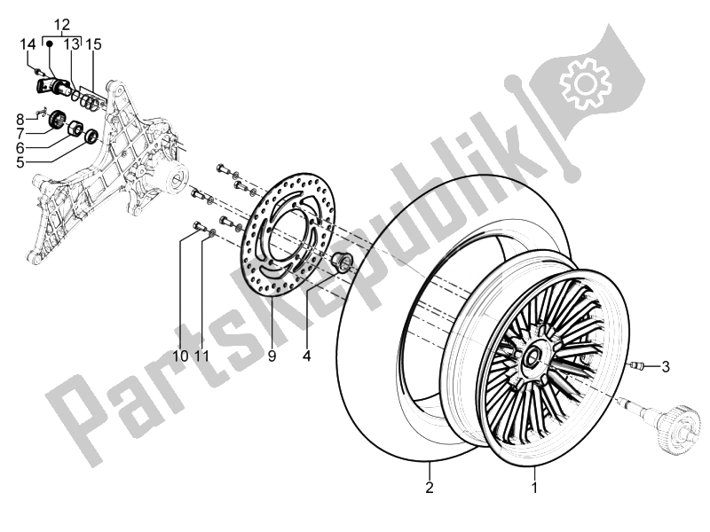 Toutes les pièces pour le Roue Arrière du Piaggio Beverly 125 RST 4T 4V IE E3 2010