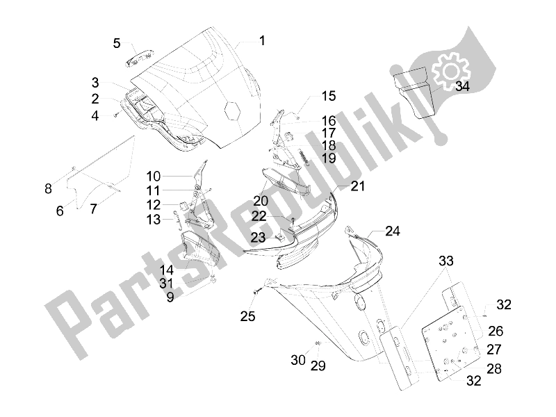Tutte le parti per il Coperchio Posteriore - Paraspruzzi del Piaggio MP3 125 Ibrido 2009