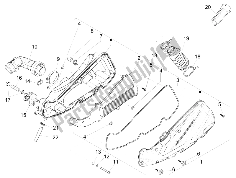 Alle onderdelen voor de Luchtfilter van de Piaggio Liberty 125 Iget 4T 3V IE ABS EU 2015