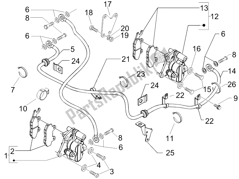 All parts for the Brakes Pipes - Calipers of the Piaggio Beverly 250 IE E3 2006