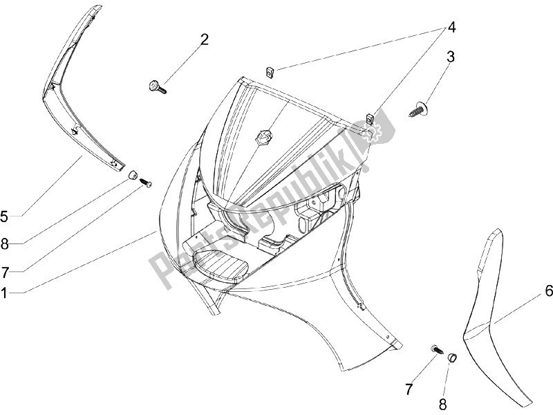 All parts for the Front Shield of the Piaggio Beverly 125 2005